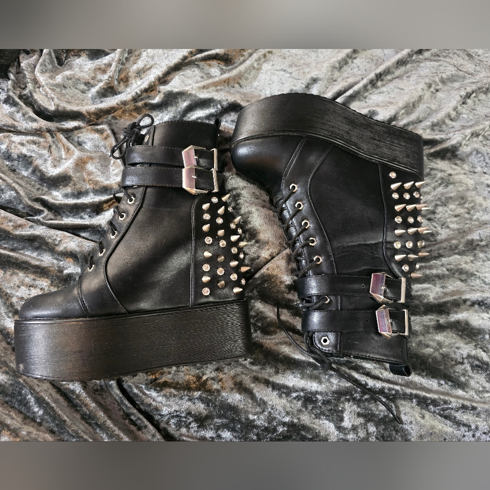 Black Lace Up Boots with Studded Detailing and Chunky Sole
